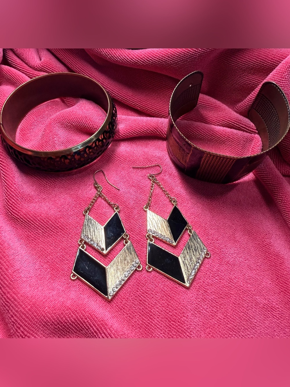 Gold-Tone Black Chevron Drop Earrings - Women Jewelry